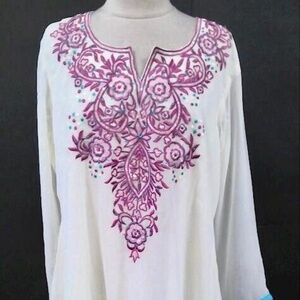 NWT ESIKA Sz 44 Embroidered Tunic Dress *Made in India* L/S Embroidered Boho